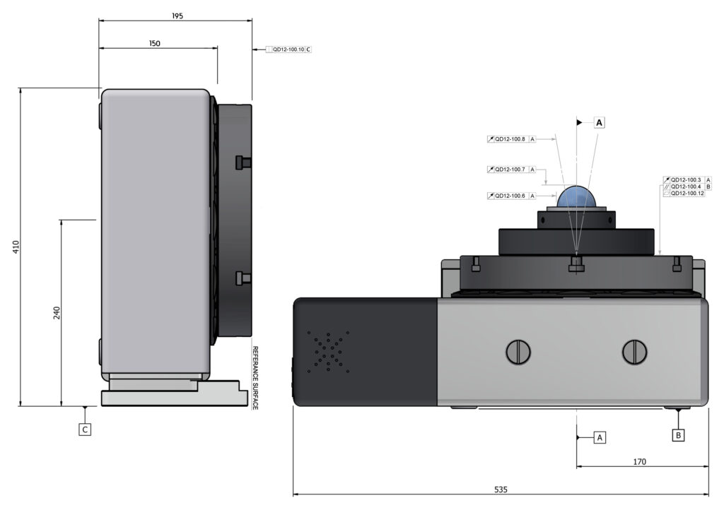 QuadDualPurpose - Versatile system with the option to mount parts both horizontally and vertically for inspection, such as large aero engine blades from the front of the engine.